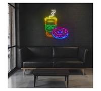 RONGCH Luces de neón Letrero De Neón Con Forma De Taza De Café Y Donut, Ideal Para Decoración De Pared De Cafeterías Y Postres, Con Atenuación De 59cm