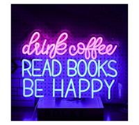 RONGCH Luces de neón Letrero De Neón Con Luz Drink Coffee Read Books Be Happy Decoración De Pared Para Aulas, Cafeterías Librerías Lámpara Alimentada Por USB 42cmx30cm