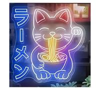 RONGCH Luces de neón Letrero De Neón De Ramen Con Diseño De Gato De La Fortuna, Arte Mural Japonés, Fideos, Para Colgar En La Ventana De Una Tienda De Comida 55X58cm(E)