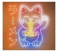 RONGCH Luces de neón Letrero De Neón De Ramen Con Diseño De Gato De La Fortuna, Arte Mural Japonés, Fideos, Para Colgar En La Ventana De Una Tienda De Comida 55X58cm(Segundo)