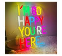 RONGCH Luces de neón Letrero De Neón I'm So Happy You're Here Luz LED Regulable Para Oficina Fiesta De Cumpleaños Aula Negocios Cafetería Decoración De Pared 37.7cmx28.6cm