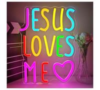 RONGCH Luces de neón Letrero De Neón Jesus Loves Me Decoración Religiosa De Pared, Regulable Por USB, Para Iglesia, Hogar, Dormitorio, Escritura Inspiradora, 31.6x22.9cm