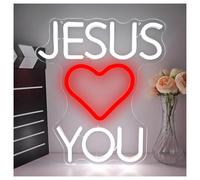 RONGCH Luces de neón Letrero De Neón Jesus Loves You Ambiente Religioso, Decoración De Pared, Luz USB Regulable Para Iglesia, Hogar, Dormitorio, 31.5x27.4cm