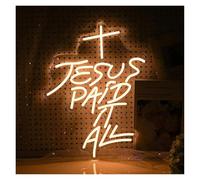 RONGCH Luces de neón Letrero De Neón Jesus Paid It All Con Luz Regulable En Forma De Cruz Para Decoración Iglesias Cristianas, Hogares, Bodas, Fiestas Y Cumpleaños 43cmx33cm