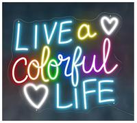 RONGCH Luces de neón Letrero De Neón Vive Una Vida Colorida, Decoración Para El Hogar, Inauguración De La Casa, Fiesta De Bodas 55cm(Re)