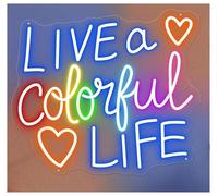 RONGCH Luces de neón Letrero De Neón Vive Una Vida Colorida, Decoración Para El Hogar, Inauguración De La Casa, Fiesta De Bodas 55cm(C)