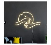 RONGCH Luces de neón Letrero Neón Con Diseño Sol Y Océano Con Alimentación Por USB, Brillo Ajustable Luces Neón Amanecer Y Atardecer Para Decoración Pared Club 28cmx38cm(C)