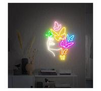 RONGCH Luces de neón Letrero Neón Forma Cara Niña Alimentación Por USB Brillo Ajustable Luces Neón Mariposa Para Decoración Pared Club 28cmx38cm(Re)