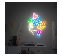 RONGCH Luces de neón Letrero Neón Forma Cara Niña Alimentación Por USB Brillo Ajustable Luces Neón Mariposa Para Decoración Pared Club 28cmx38cm(UN)