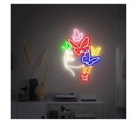RONGCH Luces de neón Letrero Neón Forma Cara Niña Alimentación Por USB Brillo Ajustable Luces Neón Mariposa Para Decoración Pared Club 28cmx38cm(E)