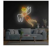 RONGCH Luces de neón Letrero Neón Hada Los Dientes Con Alimentación Por USB Y Brillo Ajustable Para Clínica Dental, Luces De Neón Para Decoración De Pared 36cmx40cm(E)