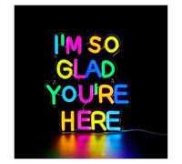RONGCH Luces de neón Letreros De Neón Me Alegro Mucho De Que Estés Aquí, Arte De Pared, Decoración De Dormitorio, Lámpara De Cumpleaños 31.9x36.4cm