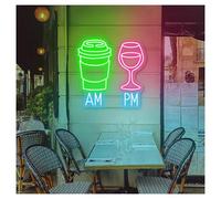 RONGCH Luces de neón Luz De Neón AM-café, PM-vino Con Brillo Ajustable, Ideal Para Decoración De Pared De Hoteles, Restaurantes Y Tiendas, 43cmx43cm(E)