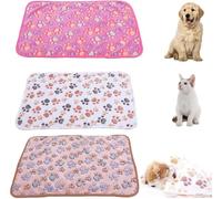 Rongchenghao 3 mantas para mascotas, cojín antideslizante, manta suave y cálida con estampado de patas, adecuada para mascotas pequeñas y medianas como perros y gatos (blanco, café, rosa, 40 x 60 cm)