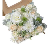 rongflower Combinación de Flores Artificiales de Seda Mixta de Hojas Falsas para Ramos de Boda, centros de Mesa, arreglos, Fiestas, Baby Shower, decoración del hogar (Blanco Leche)