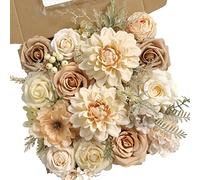 rongflower Juego de Flores Artificiales de Seda, Rosas Falsas para arreglos Florales, Ramos de Boda, centros de Mesa, Baby Shower, Fiesta, decoración del hogar (Color Nude)