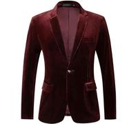 RONGKAI Americana de Terciopelo para Hombre, Corte Ajustado, para Bodas, Bailes, cenas, borgoña, L