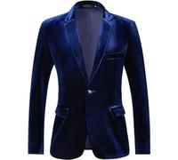 RONGKAI Chaqueta de Terciopelo para Hombre con Ajuste Delgado para Boda, Baile de graduación, Cena, Azul Marino/Flor y Brillo, Medium
