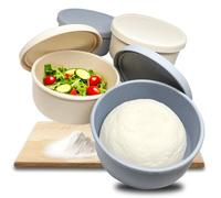 Rongrongago 4 Pezzi Contenitore Lievitazione Pizza, Contenitori per Pizza Lievitazione, Ciotola Lievitazione Color Beige E Grigio Blu, Per Impasti per Pizza, Microonde