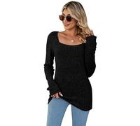 Rongseng Jerséis para Mujer Sudaderas Tops de Manga Larga Cuello Cuadrado Suéter Ligero Camisetas de Manga Larga Informal Suaves Túnicas Pullover para Otoño Invierno