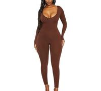 Rongseng Mono de mujer de manga larga y cuello redondo, deportivo, largo, ajustado, elástico, de una pieza, para yoga, sin costuras, de una pieza, para entrenamiento, para el club, para entrenamiento,