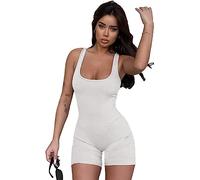 Rongseng Mono Mujer Corto Monos Deportivos Sin Mangas con Cuello Cuadrado Sexy Una Pieza Yoga jumpsuit Elastico Ribbed Tank Top Casual Elegante Verano Ropa