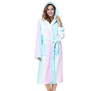 RONGTAI Albornoz largo de forro polar grueso con capucha y bolsillos para mujer, arcoiris, L