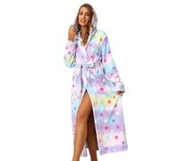 RONGTAI Albornoz largo de forro polar grueso con capucha y bolsillos para mujer, diseño de estrellas, XXL