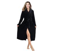 RONGTAI Fleece Robes for Women Plush Soft Warm Long Bathrobe with Pockets (Large,Black)