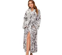 RONGTAI Fleece Robes for Women Plush Soft Warm Long Bathrobe with Pockets (Small,Gray Rabbit)