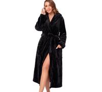 RONGTAI Fleece Robes for Women Plush Soft Warm Long Bathrobe with Pockets (X-Large,Black)