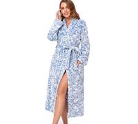 RONGTAI Womens Bathrobe Ladies Fleece Plush Warm Long Robes Fleece Nightgown Sleepwear (Large, Blue Leopard)