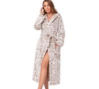 RONGTAI Womens Bathrobe Ladies Fleece Plush Warm Long Robes Fleece Nightgown Sleepwear (Large, Brown Leopard)