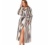 RONGTAI Womens Bathrobe Ladies Fleece Plush Warm Long Robes Fleece Nightgown Sleepwear (Large, Geometric-yellow)