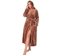 RONGTAI Womens Bathrobe Ladies Fleece Plush Warm Long Robes Fleece Nightgown Sleepwear (US, Alpha, Large, Plus, Long, Mocha Mousse)