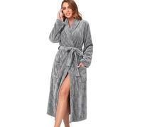 RONGTAI Womens Bathrobe Ladies Fleece Plush Warm Long Robes (Large,Gray)