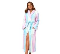 RONGTAI Womens Bathrobe Ladies Fleece Plush Warm Long Robes (Large,Rainbow)