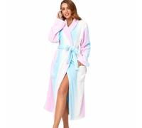 RONGTAI Womens Bathrobe Ladies Fleece Plush Warm Long Robes (X-Large,Rainbow)