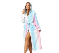 RONGTAI Womens Robes Plush Fleece Hooded Bathrobe Thick Nightgown with Pockets Fluffy Sleepwear (US, Alpha, Large, Regular, Regular, RainBow)