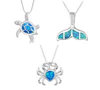 rongweiwang 3 collares océanos azules y plateados para mujer, que incluyen un collar de tortuga, un collar, de cangrejo y regalo para amante.