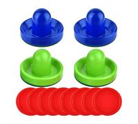 rongweiwang 4 empujadores de Hockey de Aire y 8 Discos 2,5 Pulgadas para mesas Juego Familiares, Fiestas, Color Negro , Azul y Verde , 96 x 60 mm