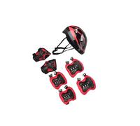 rongweiwang Casco de Patinaje Completo para niños con Rodilleras, Coderas y muñequeras de Seguridad. 1 par Rodilleras. Casco Patinaje. Bicicleta Equilibrio, Negro Rojo, 29x20x13cm