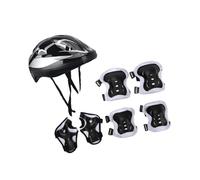 rongweiwang Casco de Patinaje Completo para niños con Rodilleras, Coderas y muñequeras de Seguridad. 1 par Rodilleras. Casco Patinaje. Bicicleta Equilibrio, Negro Plata, 29x20x13cm