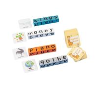 rongweiwang Juego de ortografía con Bloques de para Madera, Rompecabezas del Alfabeto, Juego Carreras Palabras rápido, Interactivo para niños, 64 Tarjetas, Vocabulario básico, para Carrera , sin