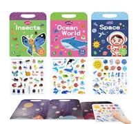 Rongxze 3 Piezas Libros de Pegatinas Reutilizables, Libros de 3D Pegatinas Impermeables, Calcomanías de Viaje y Libro Ocupado para Niños de 3 a 6 Años, Lnsectos, Espacio, Mundo Submarino