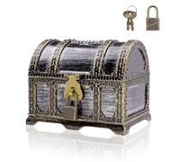 Rongxze Cofre del Tesoro, Cofre del Tesoro Pirata Vintage con Cerradura, Cofre Pirata Plástico para Regalos para Decorar Fiestas de Piratas, Almacenamiento, Regalo Infantiles (14 x 10.5 x 11cm)