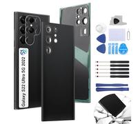 RongZy Tapa de Batería para Samsung Galaxy S22 Ultra 5G 2022 SM-S908B Cubierta Posterior Panel Trasero con Herramientas(Negro,con Lente de Cámara)