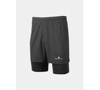 Ronhill Hombre Core Doble Pantalones Cortos RH-007408/R009 Todo Negro Nuevo