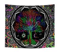 Roninkier Árbol de la Vida UV Tapiz Negro Luz Pared Tela, Psicodélico Estética Naturaleza Bosque Pared Colgante para Dormitorio Sala de Estar 200 x 150cm