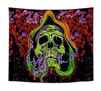 Roninkier Tapiz Esqueleto Negro Luz Colgante de Pared, Tela de Pared Psicodélico Uv Reactivo Bohemio Tapiz Hippie Brillo para Decoración Dormitorio Salón 150 x 100 cm